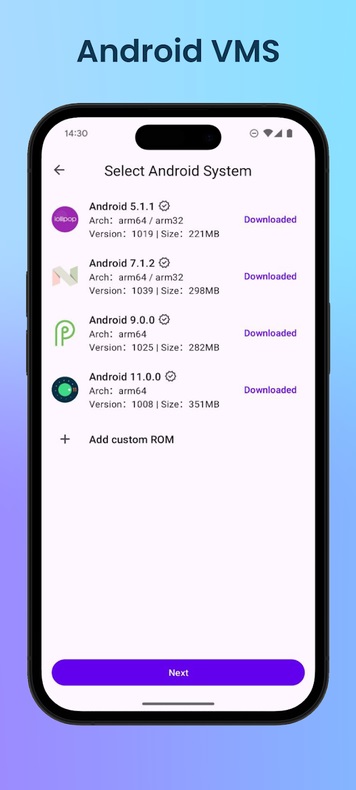Interfaz de la app Virtual Master Android Clone